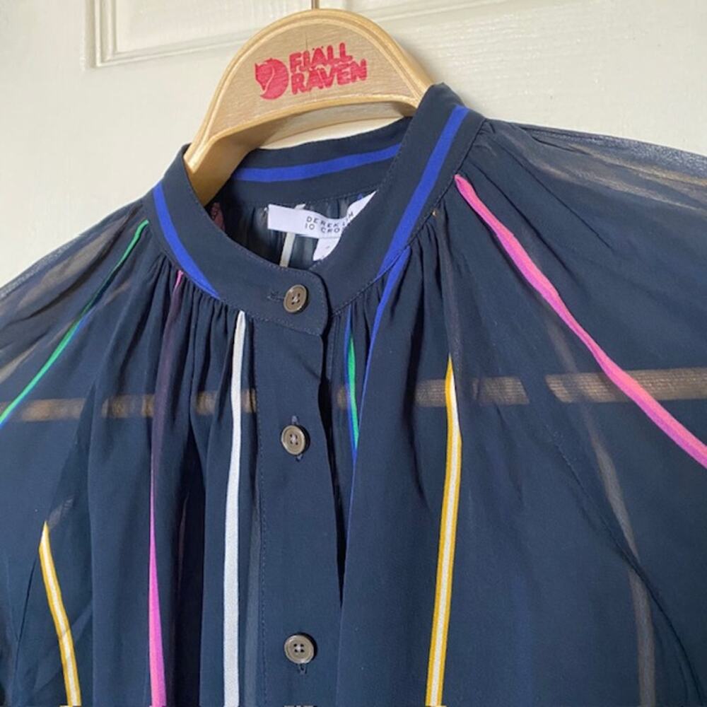 Derek Lam 10 Crosby Sheer‎ Rainbow Striped Mandarin Collar Blouse & Cami Women 0 - Picture 5 of 12